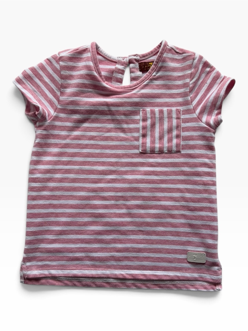 7 For All Mankind Pink & White Striped Short Sleeve Tee with Pocket